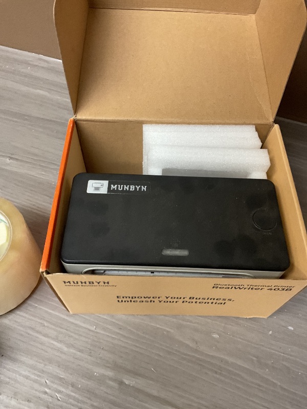 Photo 1 of MUNBYN Bluetooth Thermal Label Printer RW403B, Wireless 4x6 Shipping Label Printer for Small Business, Compatible with Android, iPhone, Windows, Mac, Chromebook, Print Width 1.57"-4.25"
