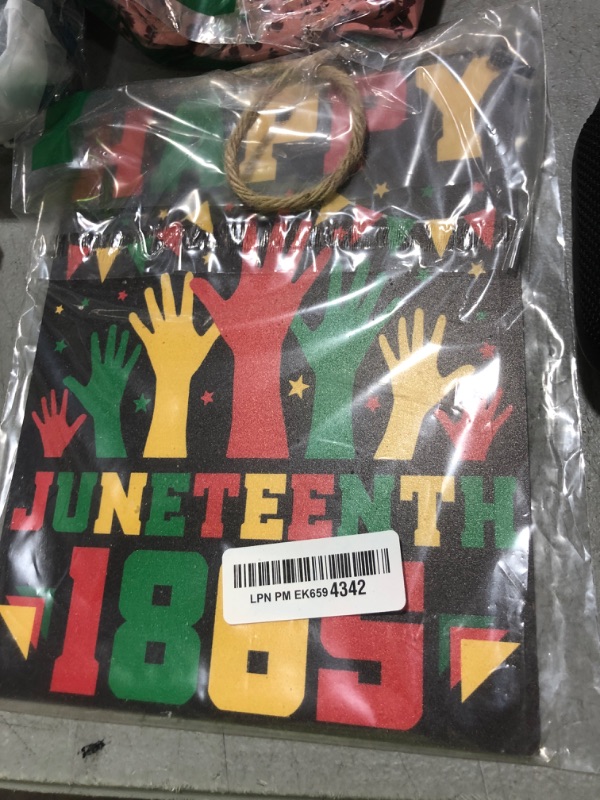 Photo 1 of iRudyard Happy Juneteenth Wood Plaque 10 x 8 Inch - Celebration Wall Art with Colorful Handprints & 1865 Memorial Design for Porch or Classroom