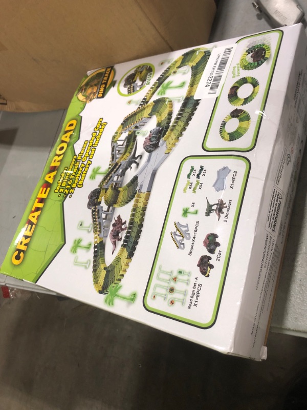 Photo 1 of Dinosaur Toys, 252 PCS Create A Dinosaur World Road Race Tracks, Flexible Track Playset, 2pcs Dinosaur Car for 3 4 5 6 Year Old Boys Girls Birthday Party Favor Gift