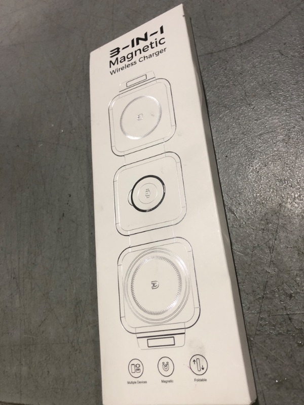 Photo 1 of 3 in 1 Charging Station for Apple Multiple Devices, Foldable Magnetic Fast Wireless Charger Dock, Travel Charging Pad for iPhone 16 15 14 13 12 Pro Max Plus Apple Watch Series & AirPods 4/3/2/Pro
