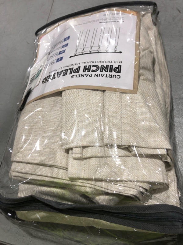 Photo 1 of 100% Blackout Shield Linen Look Textured Pinch Pleated Curtains Blackout Drapes 108 Inch Long 2 Panels Set, Faux Linen Blackout Curtains for Bedroom & Living Room, 40" W x 108" L, Cream