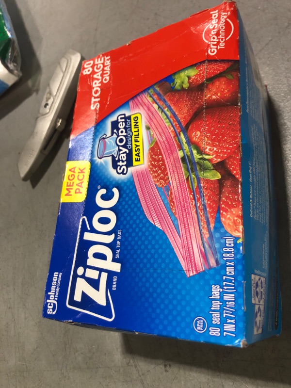 Photo 1 of Ziploc Quart Food Storage Bags, Stay Open Design with Stand-Up Bottom, Easy to Fill, 80 Count