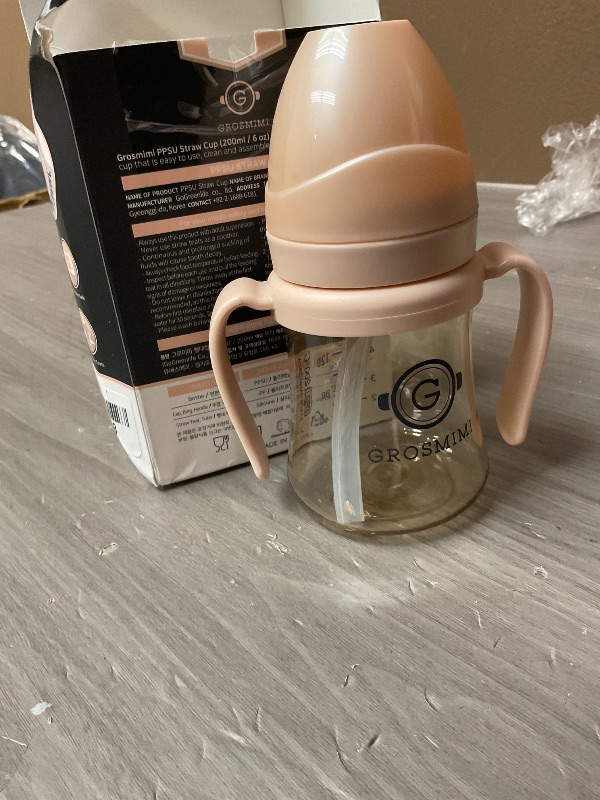 Photo 1 of GROSMIMI Spill Proof no Spill Magic Sippy Cup with Straw with Handle for Baby and Toddlers, Customizable, PPSU, BPA Free 6 oz (Peach)