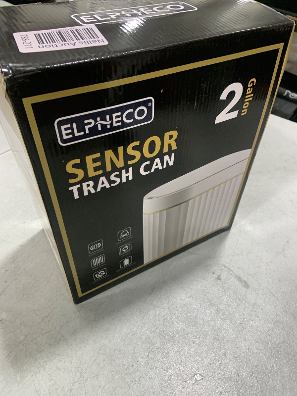 Photo 1 of ELPHECO Automatic Motion Sensor Trash Can - 2 Gallon Slimline for Bathroom, Bedroom, Kitchen, Office - White with Gold Trim
