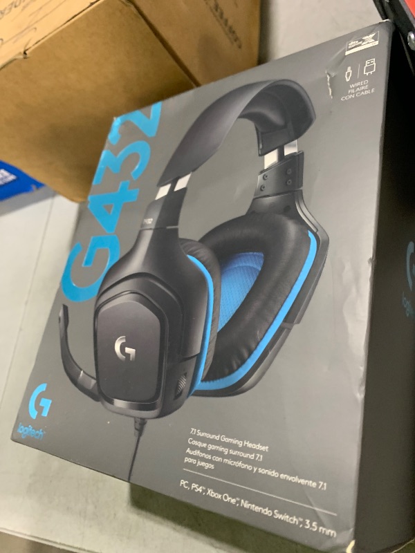 Photo 1 of Logitech G432 Wired Gaming Headset, 7.1 Surround Sound, DTS Headphone:X 2.0, Flip-to-Mute Mic, PC (Leatherette) Black/Blue