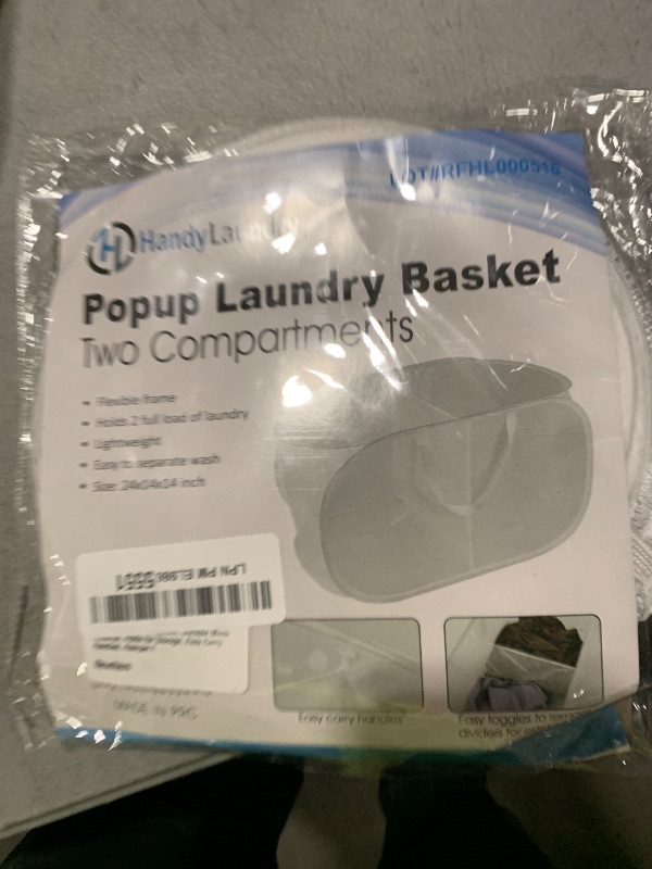 Photo 1 of Foldable Laundry Basket - Popup and Collapsible, Durable Mesh Material, Folds for Storage, Easy Carry Handles. Great Hamper for College Dorm, Laundry Room or Travel. (White | 2-Compartments)