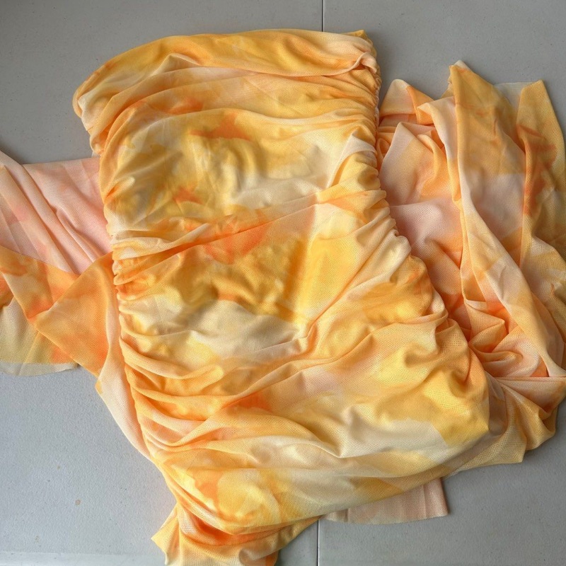 Photo 1 of Summer Yellow Orange Sunset Gradient Tube Strapless Sleeveless Flowy Mesh Ruched Dress for summer beach gala debut birthday bridesmaid guest casual formal event birthday wedding ball party debut graduation ceremony