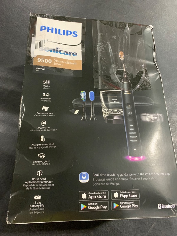 Photo 1 of Philips Sonicare DiamondClean Smart 9500 Electric Toothbrush, Sonic Toothbrush with App, Pressure Sensor, Brush Head Detection, 5 Brushing Modes and 3 Intensity Levels, Black, Model HX9923/11