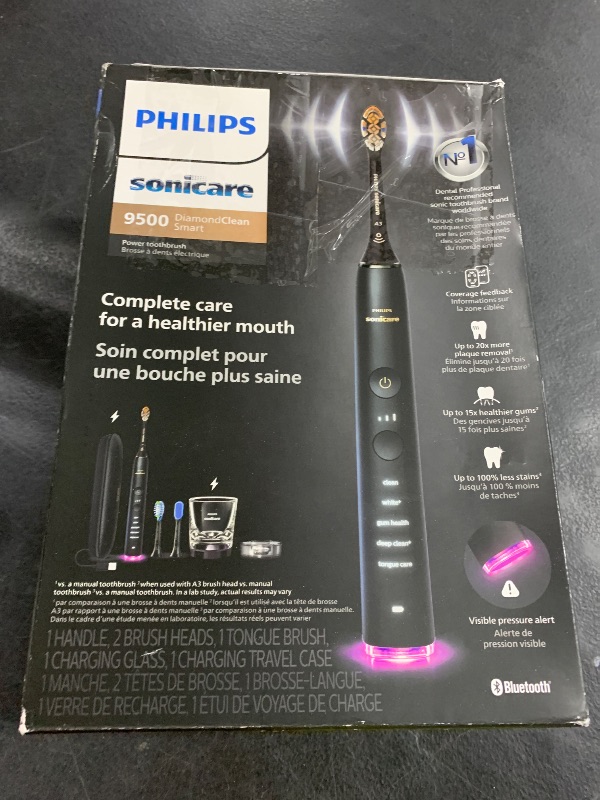 Photo 1 of Philips Sonicare DiamondClean Smart 9500 Electric Toothbrush, Sonic Toothbrush with App, Pressure Sensor, Brush Head Detection, 5 Brushing Modes and 3 Intensity Levels, Black, Model HX9923/11