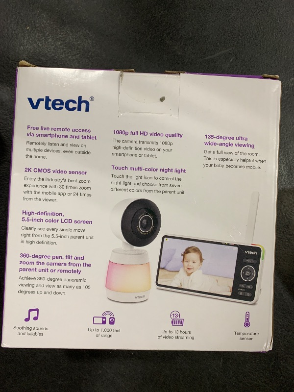 Photo 1 of VTech Smart WiFi Baby Monitor, 2K CMOS Sensor Camera, 5.5-inch HD IPS Screen, Clear Infrared Night Vision, Pan-Tilt, 24x Zoom, 2-Way Talk, Multi-Color Night Light, Soothing, Free App: Smart HD Plus