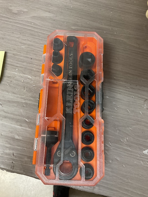 Photo 1 of Klein Tools 65400 KNECT 15-Piece Pass Through Socket Set, SAE Impact Socket Set with MODbox Case, Sockets, Bits, Accessories and 3/8-Inch Drive Adapter