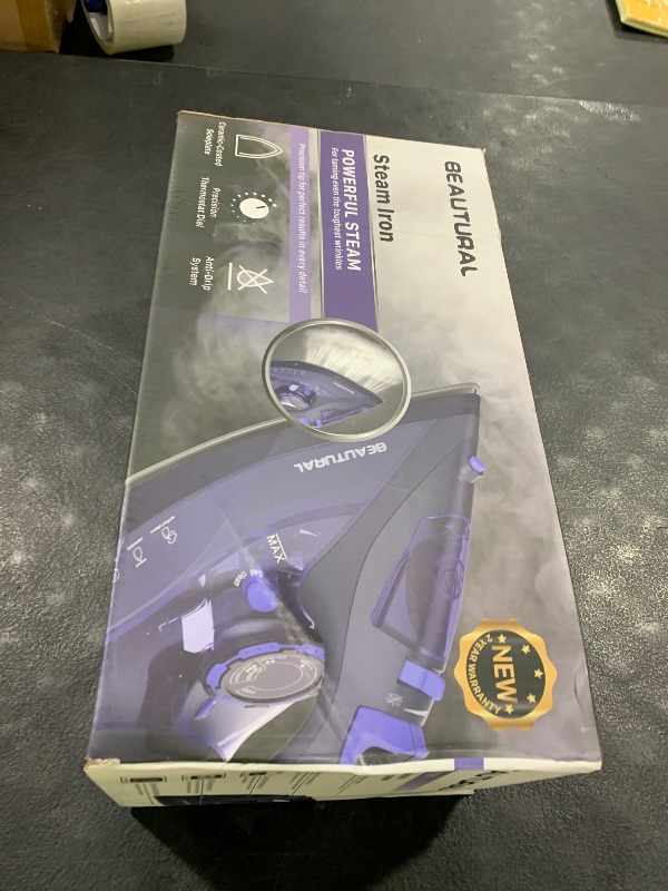 Photo 1 of BEAUTURAL Steam Iron for Clothes with Precision Thermostat Dial, Ceramic Coated Soleplate, 3-Way Auto-Off, Self-Cleaning, Anti-Calcium, Anti-Drip Blue