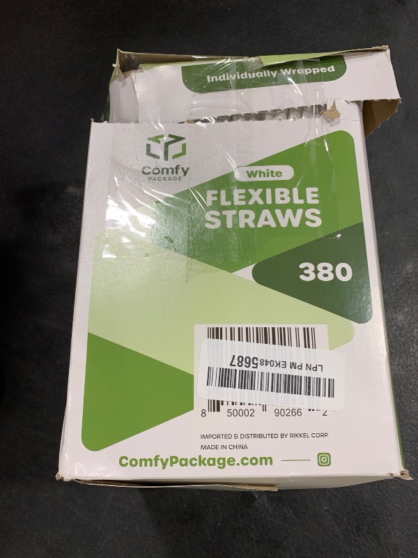 Photo 1 of Comfy Package Individually Wrapped Disposable Plastic Flexible Drinking Straws - BPA Free - White [380 Pack]