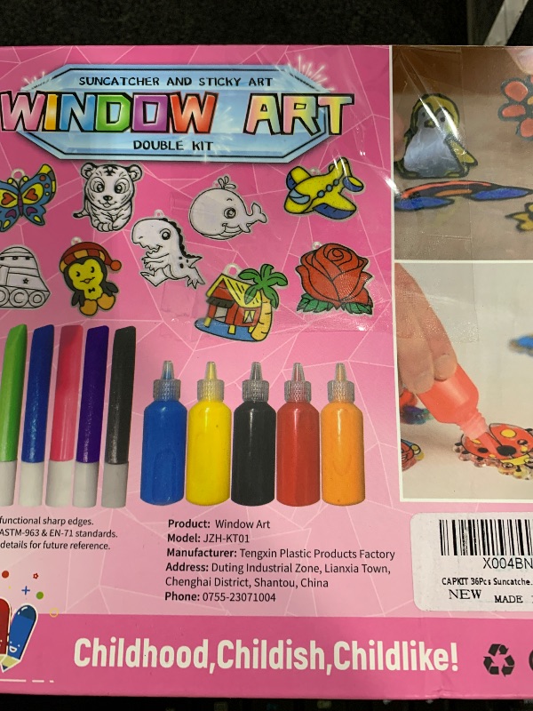 Photo 1 of Window Paint Art, 36 Suncatchers Double Craft Kit for Kids – Children’s Make Your Own Fun Suncatcher Set Suction Cups DIY Car & Mirror Arts Crafts Children