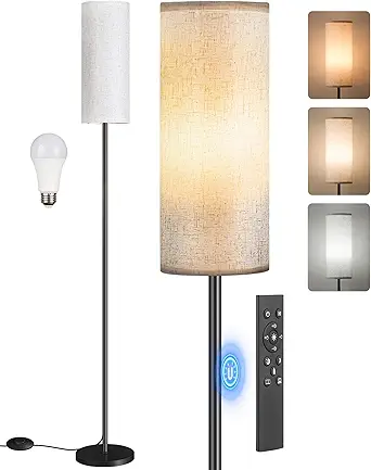 Photo 1 of Dimmable Floor Lamp for Living Room with Remote and Foot Switch, Corner Floor Lamp, 66" Standing Tall Lamp, 10W 900LM LED Bulb Included, 3000K-6500K, Linen Shade, Weighted, FCC Listed W06LD05W1
