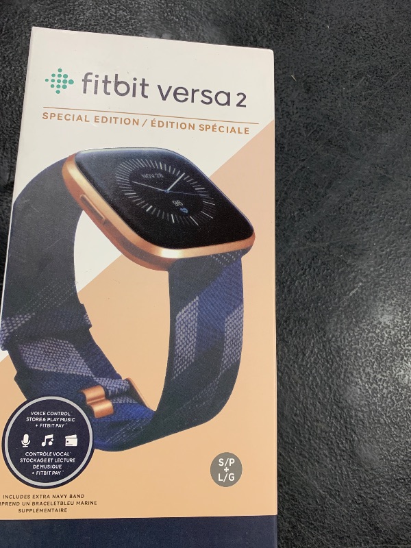Photo 1 of Fitbit Versa 2 Special Edition Health and Fitness Smart Watch with Heart Rate, Music, Alexa Built-In, Sleep and Swim Tracking, Navy and Pink Woven/Copper Rose, One Size (S and L Bands Included), 2.3