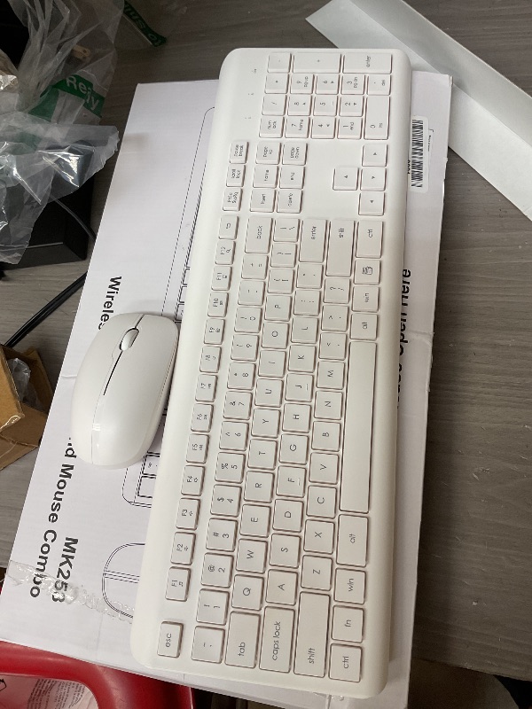 Photo 1 of Wireless Keyboard and Mouse Combo, Full Size Silent Ergonomic Keyboard and Mouse, Long Battery Life, Optical Mouse, 2.4G Lag-Free Cordless Mice Keyboard for Computer, Mac, Laptop, PC, Windows(White)