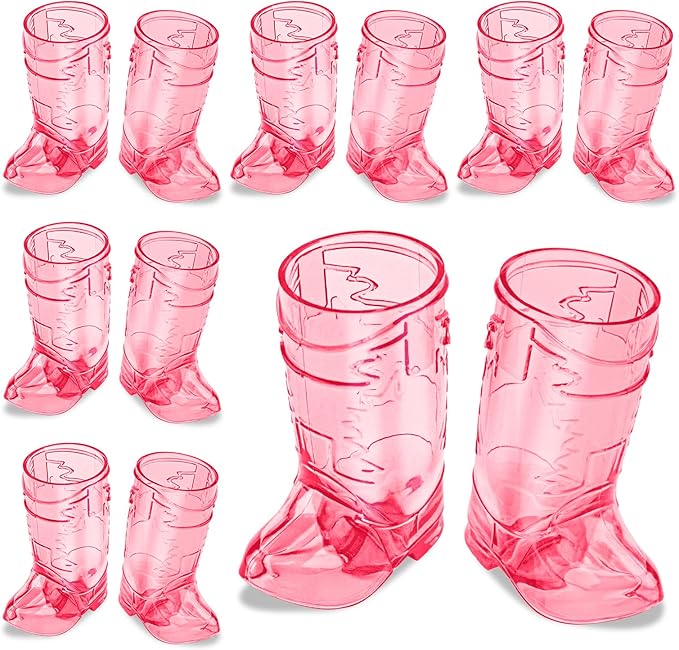 Photo 1 of Cowboy Boot Shot Glasses, 12 Pcs 1 Oz Mini Plastic Boot Shot Glass, Reusable Plastic Boot Cups for Cowboy Cowgirl Western Theme Party Supplies Bachelorette Birthday Party Favors (Rose Red)
