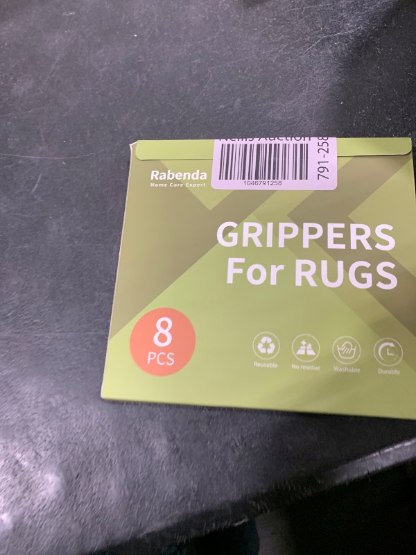 Photo 1 of Rabenda 8 Pcs Grippers for Rugs, Non Slip Rug Pads for Hardwood Floors and Tiles, Reusable Rug Tape for Area Rugs, Dual Sided Adhesive Rug Pad Gripper Keep Corners Flat(Black)