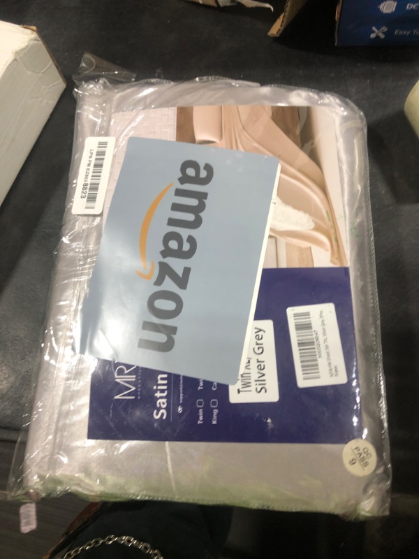 Photo 1 of MR&HM Satin Bed Sheets, Twin XL Size Sheets Set, 3 Pcs Silky Bedding Set with 15 Inches Deep Pocket for Mattress (Twin XL, Silver Grey)