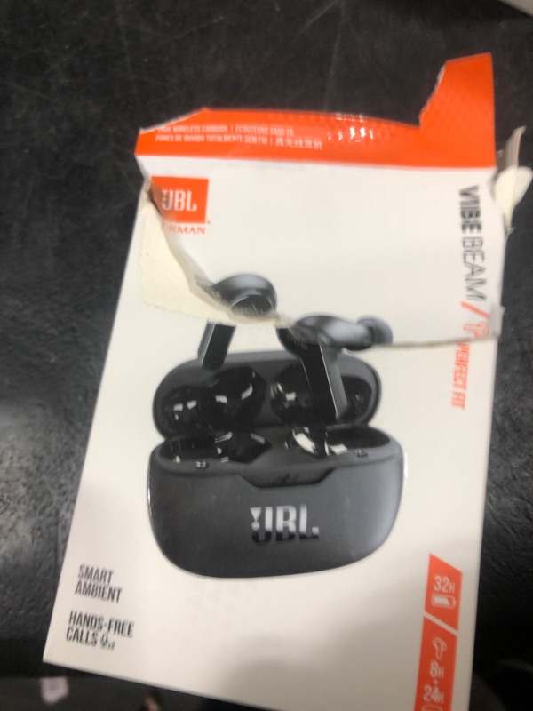 Photo 1 of JBL Vibe Beam - True Wireless JBL Deep Bass Sound Earbuds, Bluetooth 5.2, Water & Dust Resistant, Hands-free call with VoiceAware, Up to 32 hours of battery life (Black)