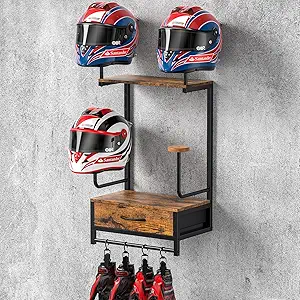 Photo 1 of Helmet Rack Wall Mount, Motorcycle Helmet Holder Plate Rack Display Organizer with Motorcycle Accessories Helmet Hanger Wall Mount for Football (Vintage Black, 4 pack)
