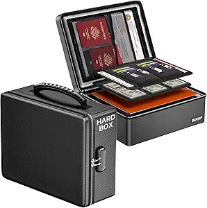 Photo 1 of ENGPOW Fireproof Document Box with Lock, Fireproof Water Resistant Heat Insulated Safe Box Hard Case with Fireproof Zipper, Portable Home Office Travel File Organizer for Important Documents and More