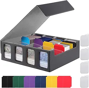 Photo 1 of Card Storage Box, 3200+ MTG Deck Box with 12 Colorful Dividers & 4 Supporters,With Transaction Storage Viewing Window,Commander Deck Case Fits for Magic Game Cards, MTG?TCG (Gray)