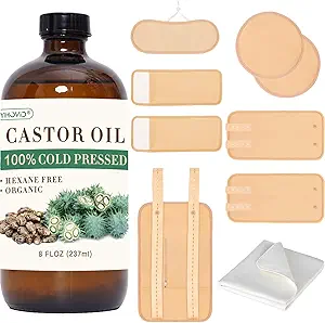 Photo 1 of 10 Pcs Organic Cotton Castor Oil Pack Wrap - Reusable Castor Oil Packs for Stomach, Neck, Knee, Foot, Women & Entire Body