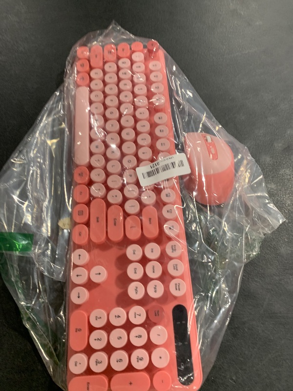 Photo 1 of Wireless Keyboard and Mouse - Cute Round Keycaps, Detachable Wrist Rest, Full-Size Retro Typewriter Keyboard with Tilt Legs, 2.4G Wireless Combo for Women, PC, Laptop, Windows - Trueque (Blush Pink)