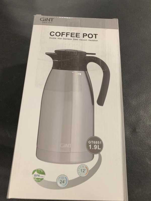 Photo 1 of GiNT 64Oz Thermal Coffee Carafe, Insulated Stainless Steel Coffee Carafes for Keeping Hot/Double Walled Vacuum Thermal Carafe (Silver, 1.9L)