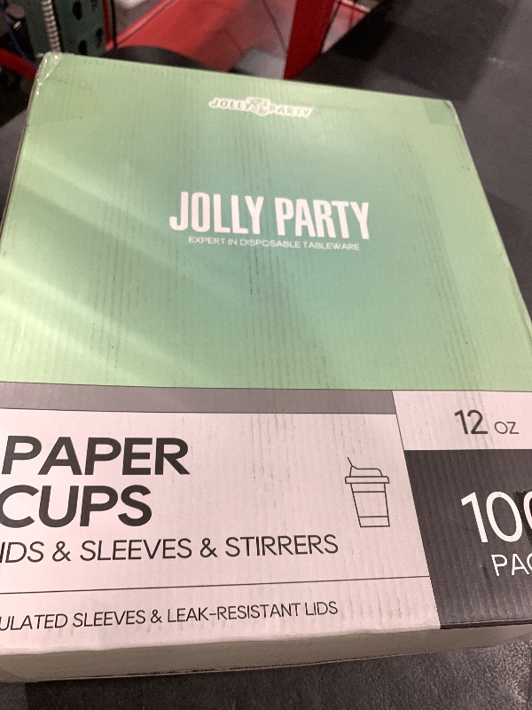 Photo 1 of [100 Pack] 12 oz Paper Coffee Cups, Disposable Paper Coffee Cup with Lids, Sleeves, and Stirrers, Hot/Cold Beverage Drinking Cup for Water, Juice or Tea, Suitable for Home, Shops and Cafes