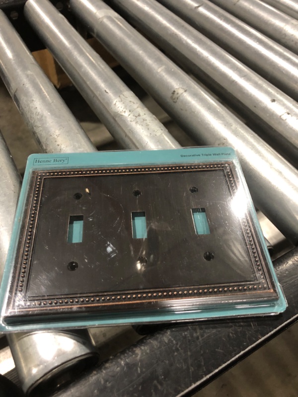 Photo 1 of Henne Bery Sunken Pearls Decorative Wall Plate Switch Plate Outlet Cover (Triple Toggle, Heirloom Silver)