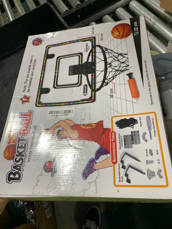Photo 1 of Extra Large 26" x 17" Pro Indoor Basketball Hoop Over The Door with LED Lighting Electronic Scoreboard, Mini Basketball Hoop for Kids, for Boys Girls Teens Adults B&R