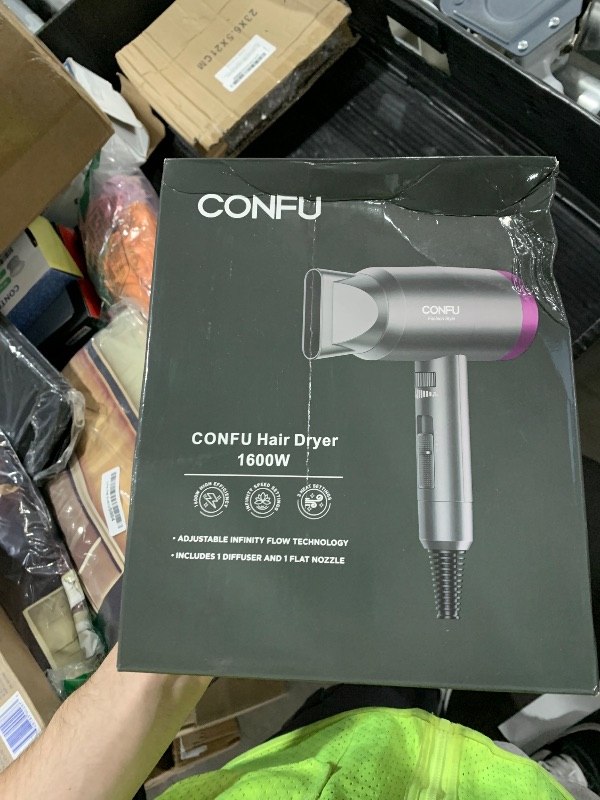 Photo 1 of CONFU Ionic Blow Dryer 1600W, Portable Lightweight Fast Drying Negative Ion Hairdryer Blowdryer, 3 Heat Settings & Infinity Speed, with Diffuser and Concentrator Nozzle for Home & Travel