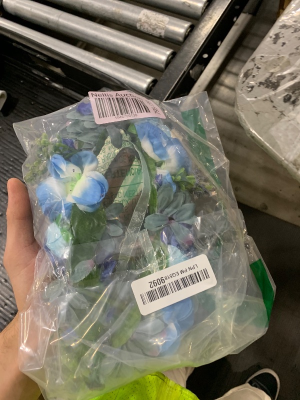 Photo 1 of Vivivalue Rose Flower Crown Flower Garland Headband Hair Wreath Floral Headpiece Halo Boho with Ribbon Wedding Party Festival Photos Blue