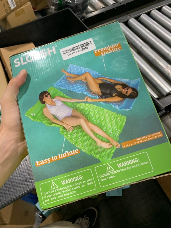 Photo 1 of SLOOSH Inflatable Pool Floats Raft,Floating Lounge for Adults,64x32 inch Swimming Mat Pool Mattress with Headrest,2 Pieces Float Air Mat for Summer Water Beach Fun,Green,Blue