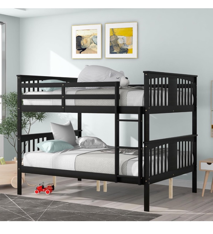 Photo 1 of Merax Full Over Full Bunk Bed Convertible to Two Separate Beds, Solid Pine Wood Frame with Safety Guardrail & Headboard, Sturdy Durable Design, for Teens, Espresso