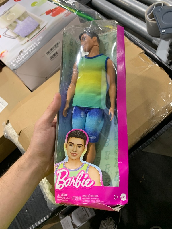Photo 1 of Barbie Fashionistas Ken Doll #236 with Black Hair, Wearing Blue and Green Ombre Tank with Jean Shorts and Silver Sneakers