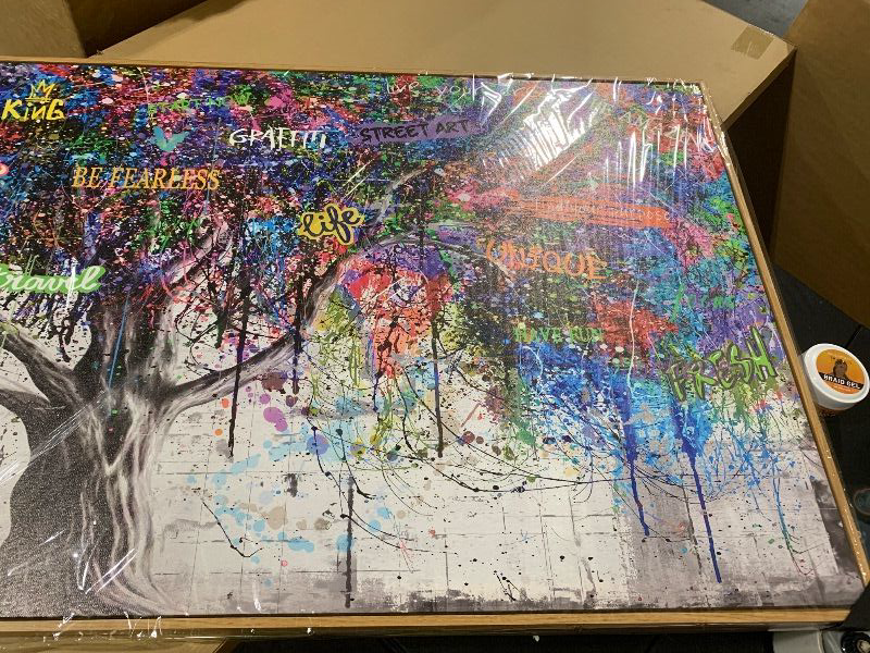 Photo 1 of HUBOSKN Tree Hand Painted Wall Art for Office - Modern Colorful Large Pictures for Living Room - Black Framed Wall Art for Bedroom Size 29" x 59"