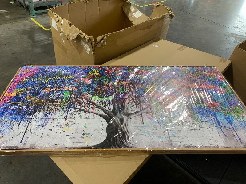 Photo 1 of HUBOSKN Tree Hand Painted Wall Art for Office - Modern Colorful Large Pictures for Living Room - Black Framed Wall Art for Bedroom Size 29" x 59"