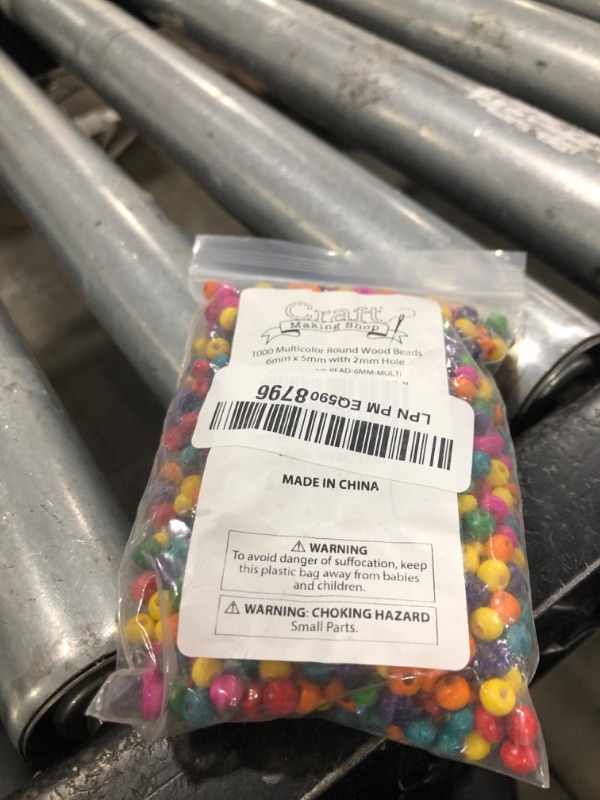 Photo 1 of 1000 Multicolor Round Wood Beads 6mm x 5mm with 2mm Hole