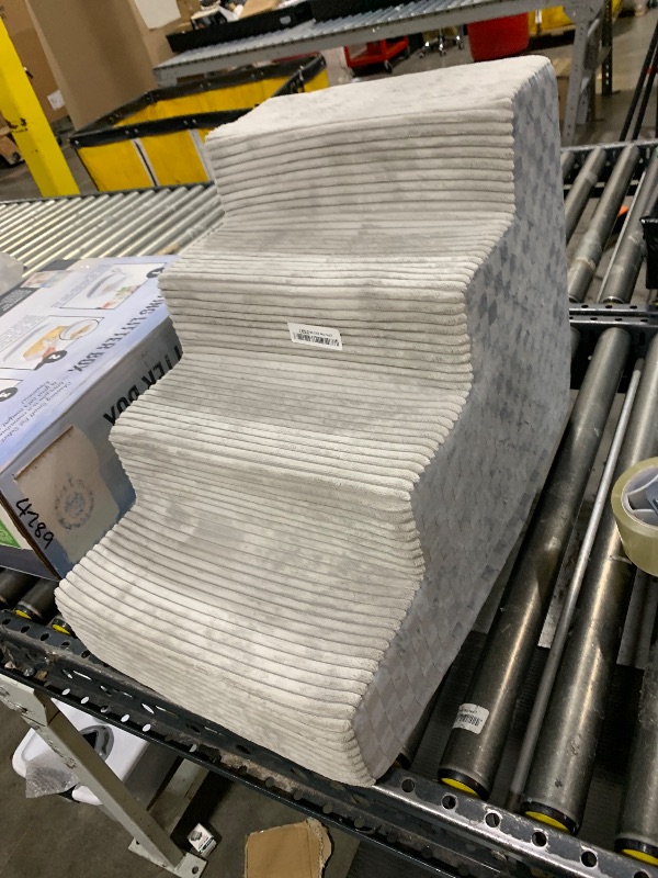 Photo 1 of Vfrog Dog Stairs for Small Dogs,17.5" H,4-Step Dog Steps for Bed and Couch with High Density Foam,Non-Slip Pet Steps for Doggy and Cat,Pet Stairs with a Washable Cover,Grey