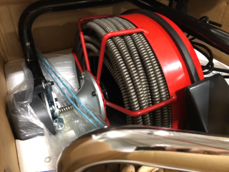Photo 1 of VEVOR Drain Cleaner Machine 100FT x 1/2 Inch, Auto Feed Sewer Snake Auger on Wheels, 550W Portable Drain Cleaning Machine with 8 Cutters & Air-activated Foot Switch for 2" to 4" Pipes