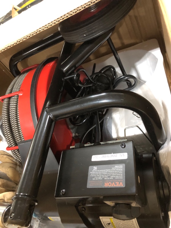 Photo 1 of VEVOR Drain Cleaner Machine 100FT x 1/2 Inch, Auto Feed Sewer Snake Auger on Wheels, 550W Portable Drain Cleaning Machine with 8 Cutters & Air-activated Foot Switch for 2" to 4" Pipes