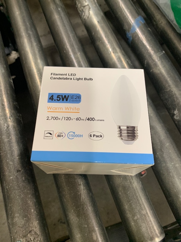 Photo 1 of Hola LED Chandelier Bulb Dimmable Lamp Bulb E26 Base, 360 Beam Angle UL Listed Warm 2700K LED Filament Bulb, Frosted Glass, 4.5W 400 Lumens, 6 Pack