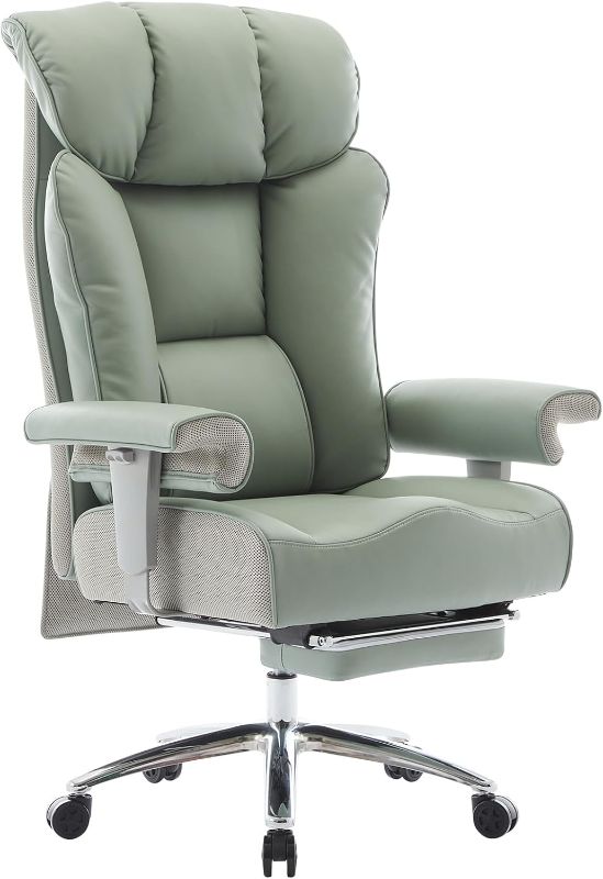 Photo 1 of Efomao Big and Tall Green Office Chair 450LBS – Ergonomic High-Back Executive Chair with Footrest, Adjustable Padded Armrests, PU Leather Computer Chair with Lumbar Support for Home or Office?Green
