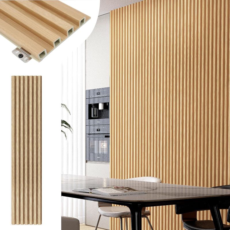 Photo 1 of Wood Wall Panels for Interior Decor Oak 8 Pack 96x6.3in for Livingroom Bedroom Decorations Modern 3D Wood Panels for Wall
