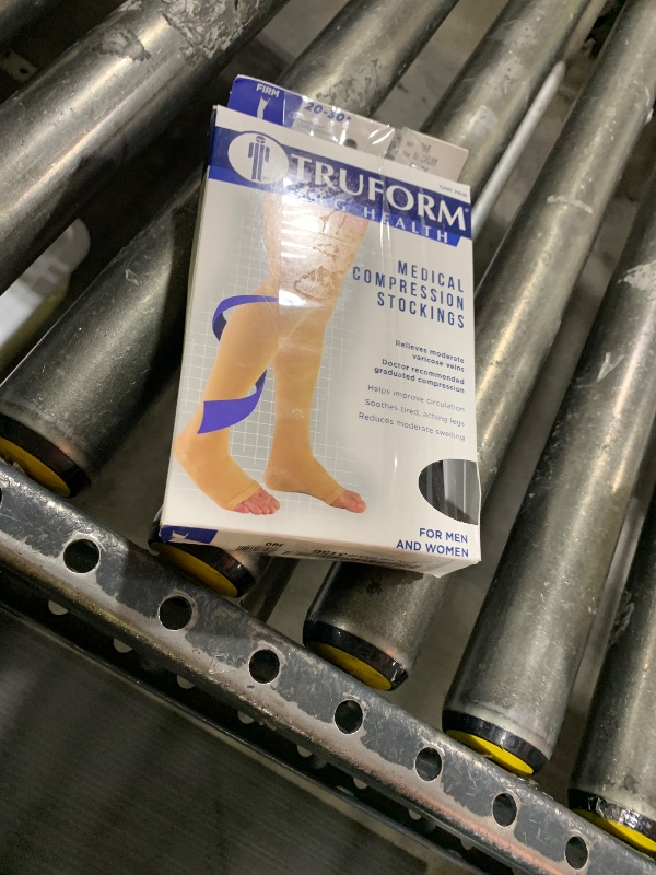 Photo 1 of Truform 20-30 mmHg Compression Stockings for Men and Women, Thigh High Length, Dot-Top, Open Toe, Black, Medium