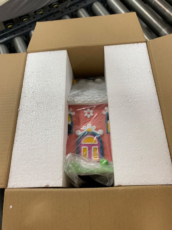 Photo 1 of CJSUNYT Easter Village Houses Easter Bunny Decorations Indoor Resin Gingerbread House with LED Lights 9 * 5.75 * 10 Inch Kitchen Tabletop Decor for Mom